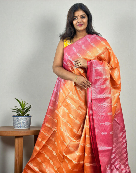 041225S (E6644) SEMI TUSSAR SAREE - Orange n Pink 2