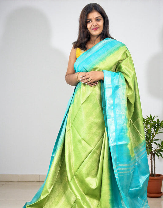 041225S (E6644) SEMI TUSSAR SAREE - Green n Cyan 1