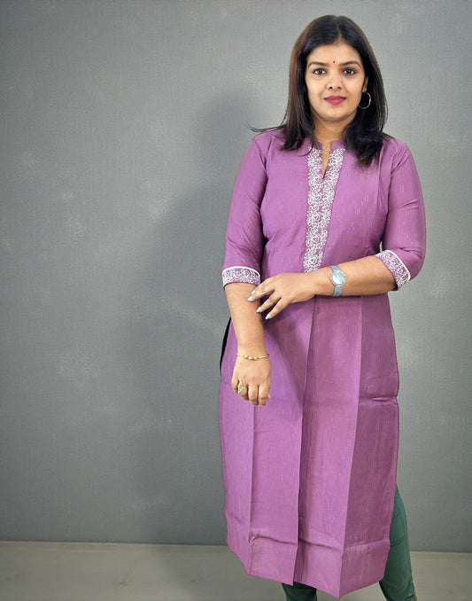 071225EK (E6648) EMBROIDERY KURTI - Onion Pink