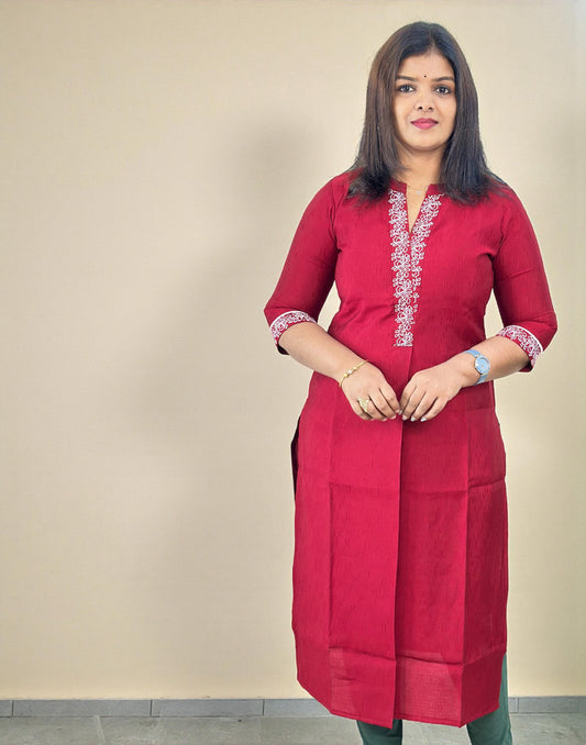 071225EK (E6648) EMBROIDERY KURTI - Maroon