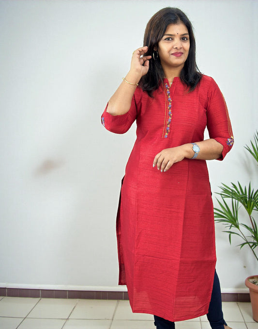 101225EK (E6647) EMBROIDERY KURTI - Reddish Maroon