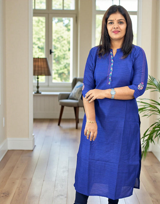 101225EK (E6647) EMBROIDERY KURTI - Royal Blue