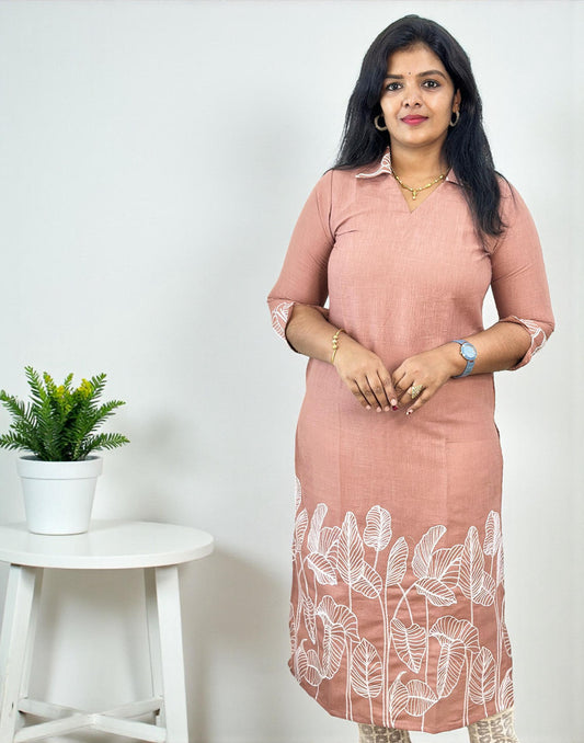 221125EK (E6634) EMBROIDERY KURTI - Dusty Peach