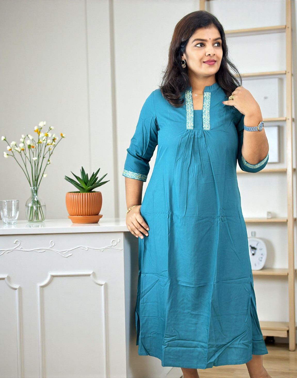 211225EK (E6669) EMBROIDERY KURTI - Dusty Rama Green