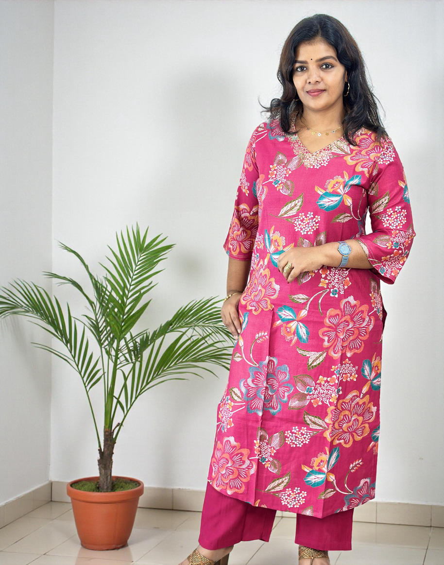 271225CS (E6677) KURTI SET - Pink