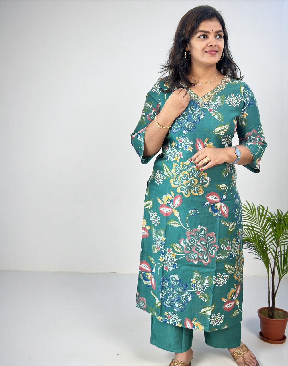 271225CS (E6677) KURTI SET - Pine Green