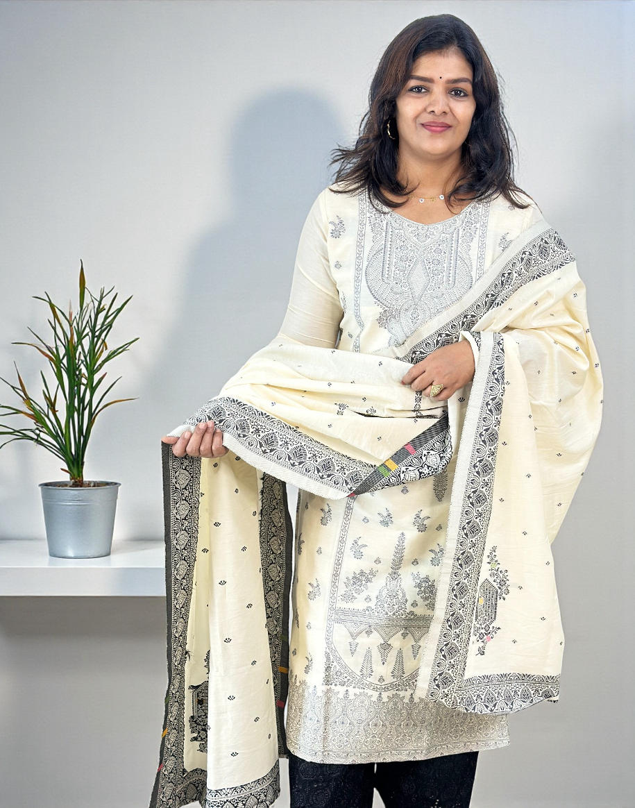 271225CS (E6678) KURTI WITH DUPATTA - Off White