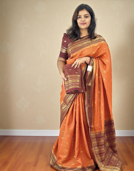 291225S (E6659) GEORGETTE BANARASI SAREE - Burned Orange n Dark Maroon