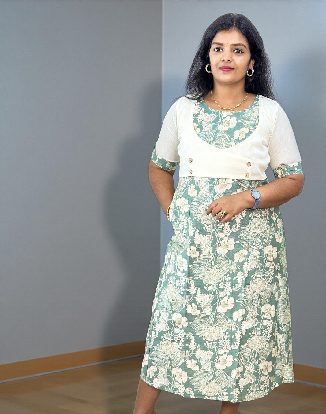 241125JK (E6635) JACKET KURTI - Pine Green