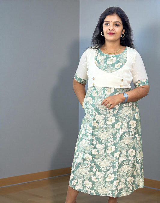 241125JK (E6635) JACKET KURTI - Pine Green