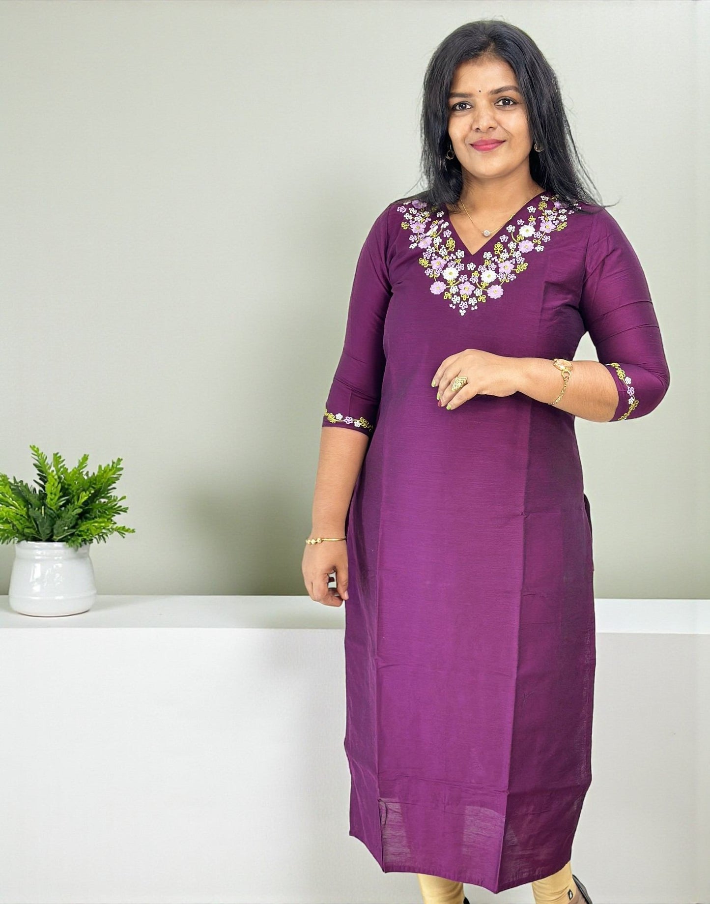 051125EK (E6609) EMBROIDERY KURTI - Dark Purple