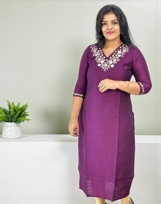 051125EK (E6609) EMBROIDERY KURTI - Dark Purple