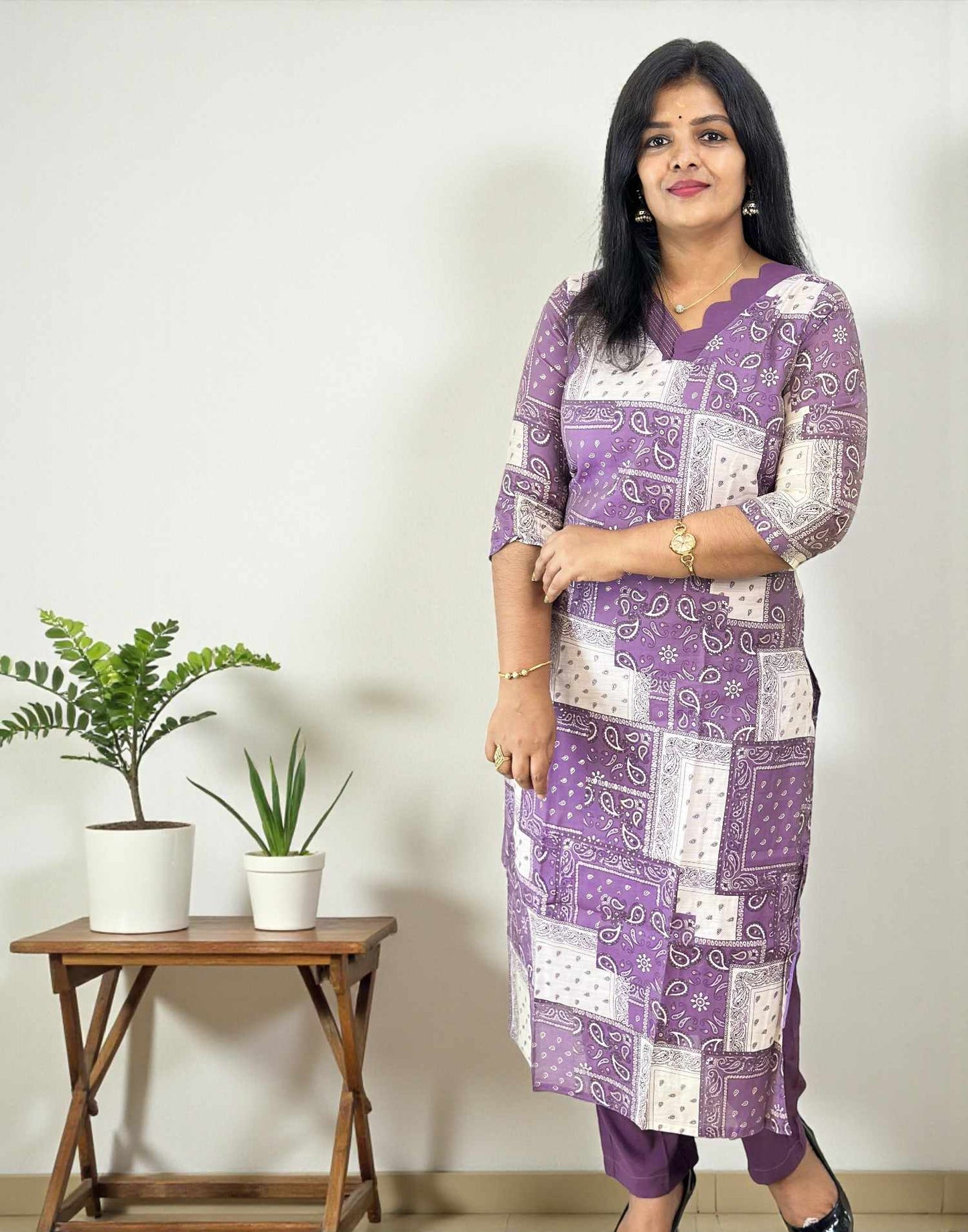 011125CS (E6583) KURTI SET - Dark Lavender