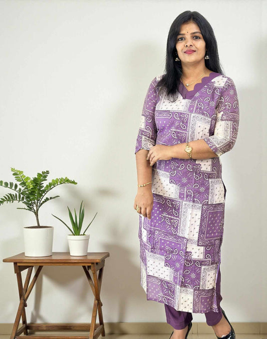 011125CS (E6583) KURTI SET - Dark Lavender