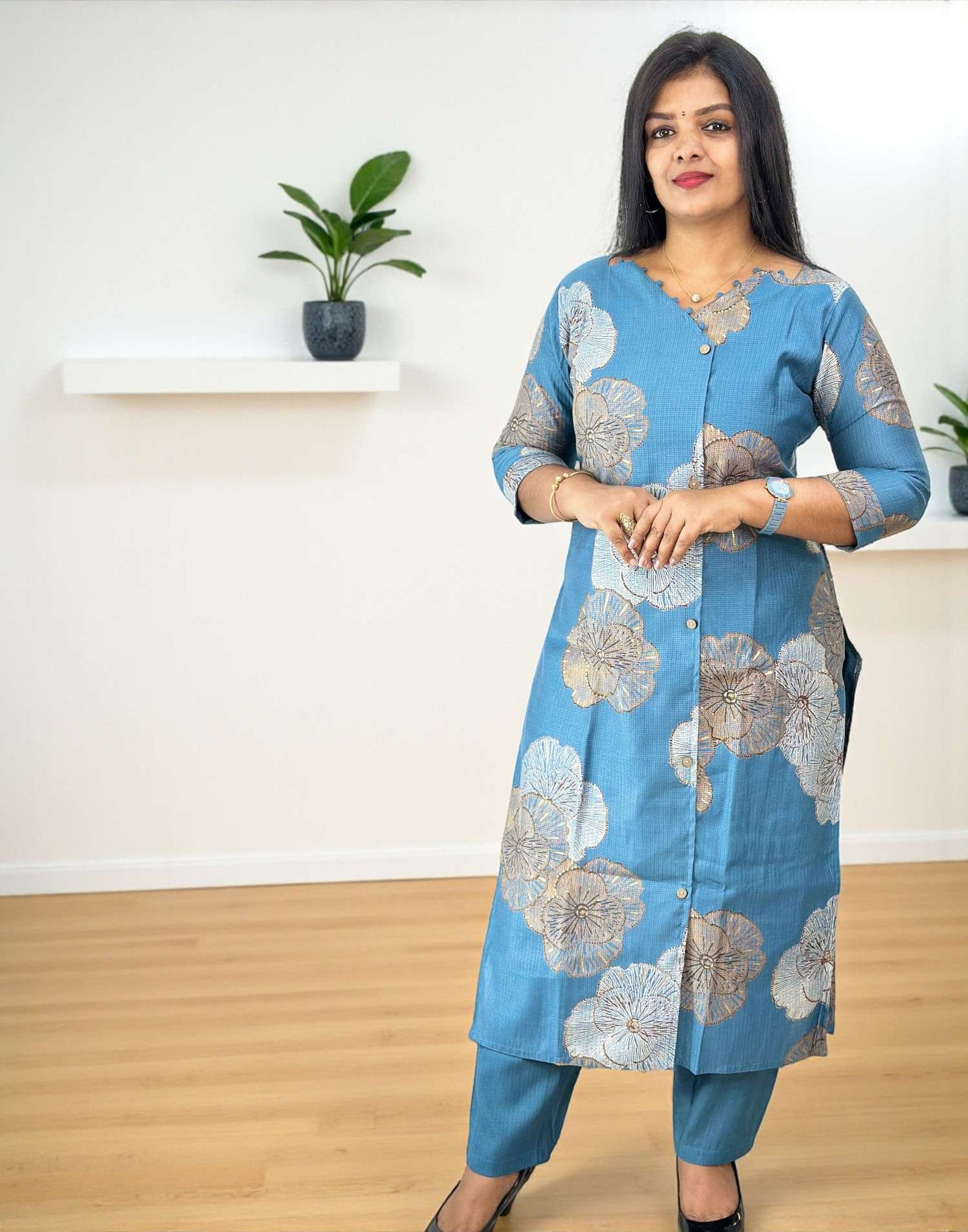 011125CS (E6583) KURTI SET - Bluish Gray