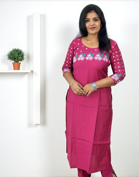 201025P - DESIGNER EMBROIDERY KURTI (Pre-Booking) - Onion Pink