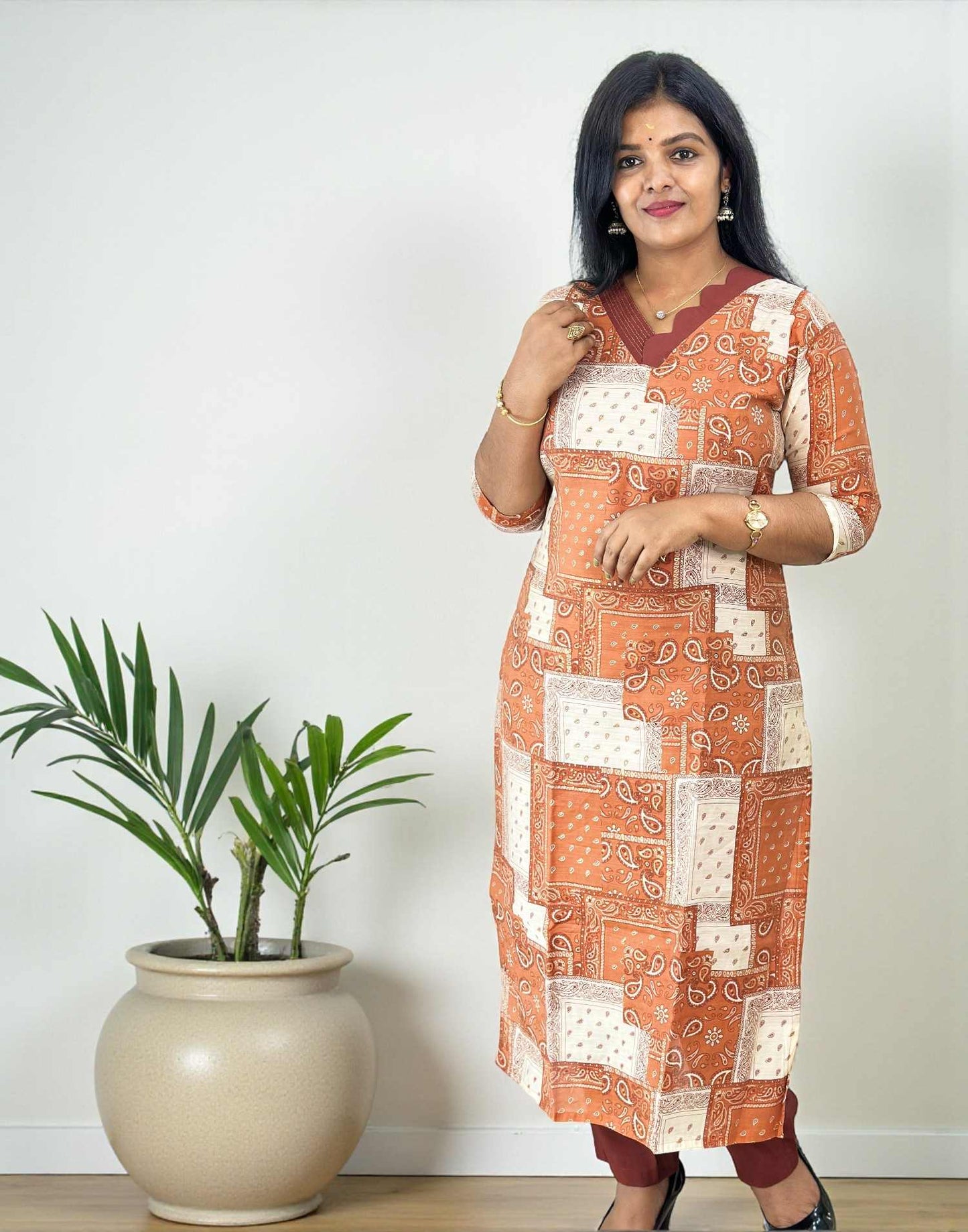011125CS (E6583) KURTI SET - Rusty Brown