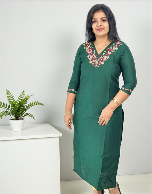 051125EK (E6609) EMBROIDERY KURTI - Green