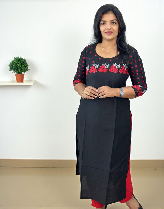111125EK (E6616-E6617) DESIGNER EMBROIDERY KURTI - Black