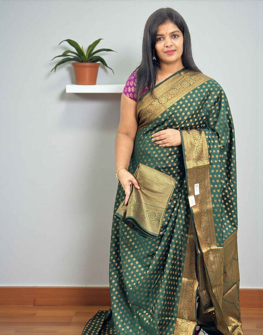 271025S (E6590) SEMI BANARASI SAREE - Dark Green