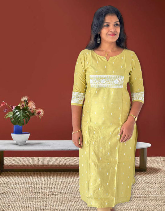 021224C (E4333) DESIGNER EMBROIDERY KURTI - Pastel Green