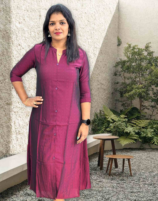 090724A (E3929) SILK A-LINE KURTI - Beetroot Wine