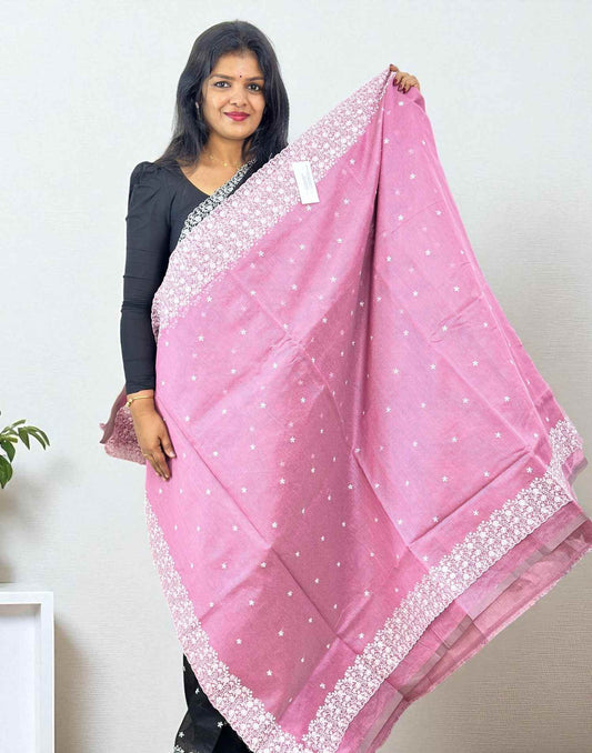230825S (E6373) KOTA EMBROIDERY SAREE - Onion Pink
