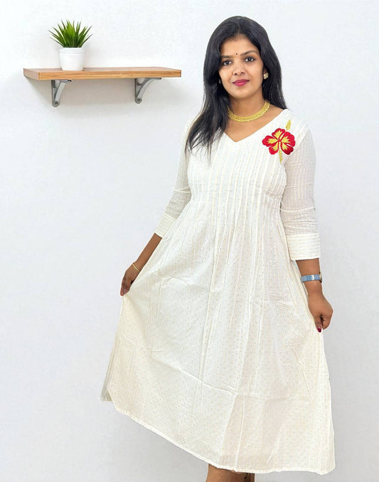 240825EK (E6389) ONAM SPECIAL PINTEK DESIGN KURTI - Red