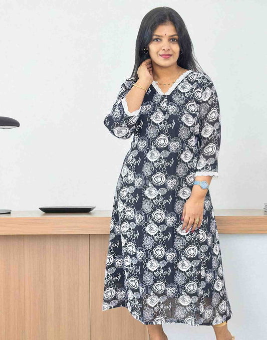 240825DK (E6406) DRESS KURTI - Blue/Black