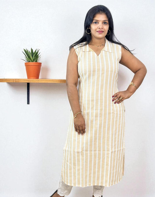 270825FK (E6399) SLITED KURTI - Beige