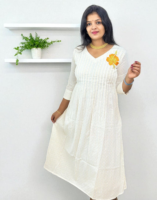 240825EK (E6389) ONAM SPECIAL PINTEK DESIGN KURTI - Yellow