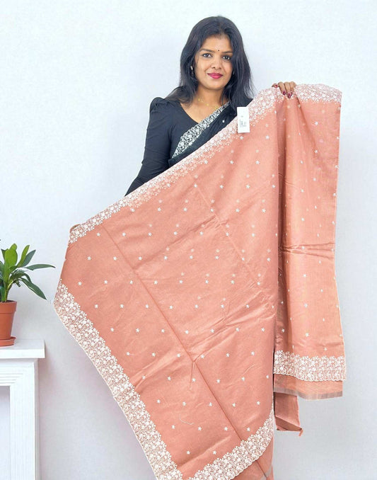 230825S (E6373) KOTA EMBROIDERY SAREE - Dusty Peach
