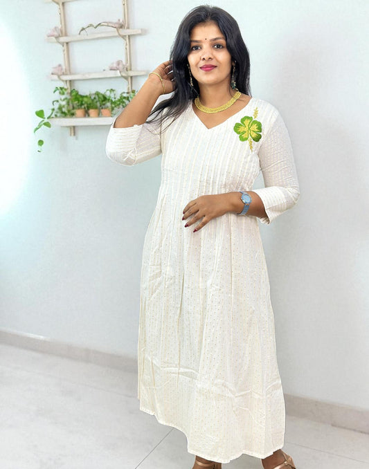 240825EK (E6389) ONAM SPECIAL PINTEK DESIGN KURTI - Green