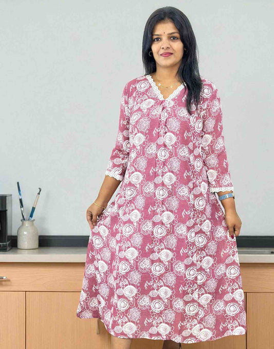 240825DK (E6406) DRESS KURTI - Dusty Pink