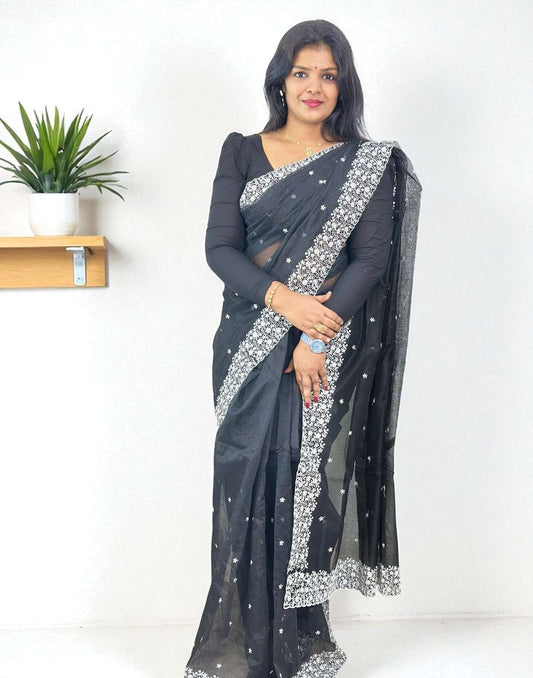 230825S (E6373) KOTA EMBROIDERY SAREE - Black