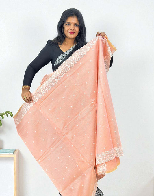 230825S (E6373) KOTA EMBROIDERY SAREE - Peach