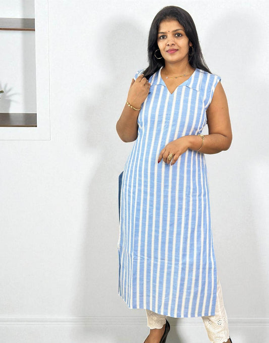 270825FK (E6399) SLITED KURTI - Ice Blue