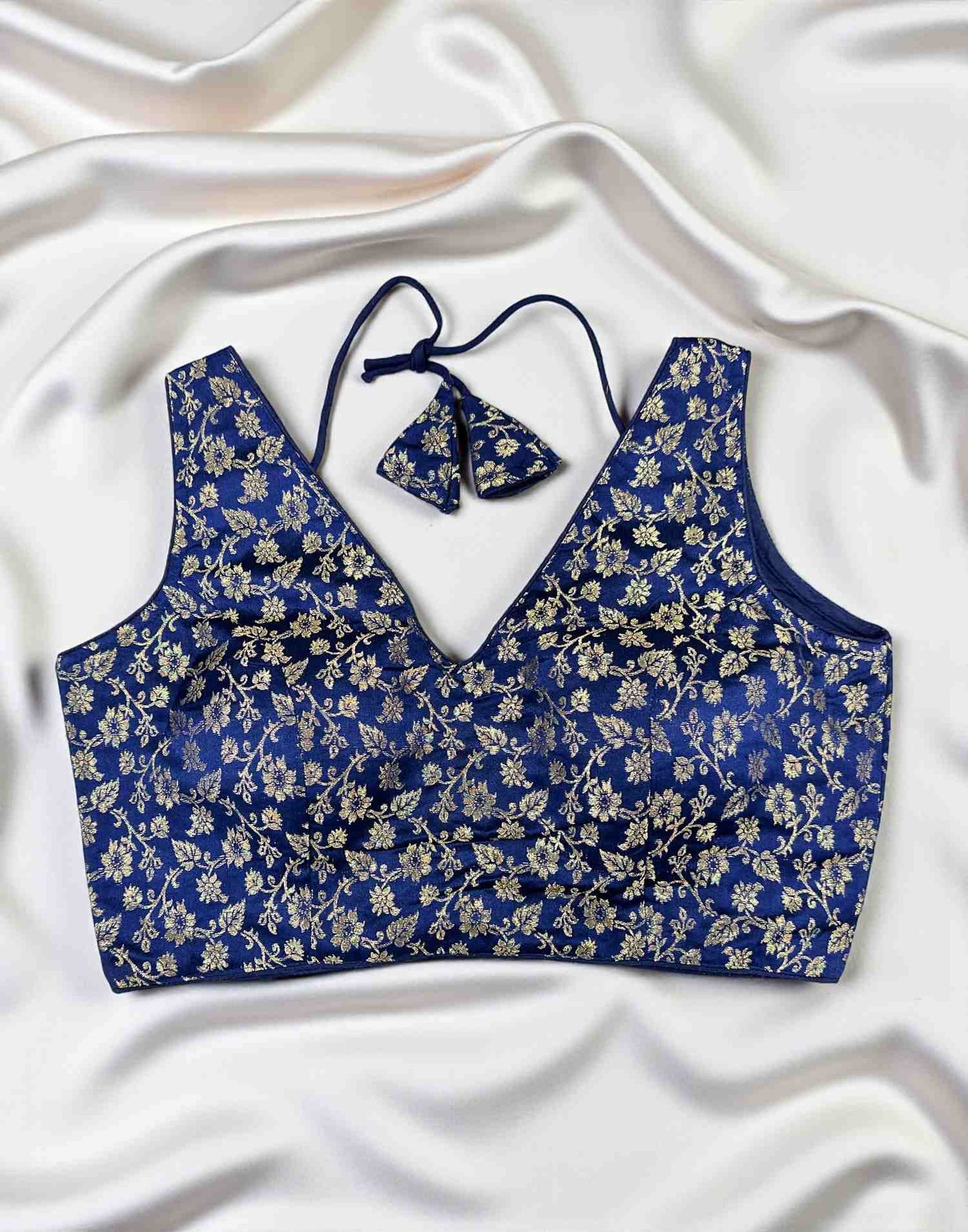 270925BL (E6526) BROCADE BLOUSE - Navy Blue