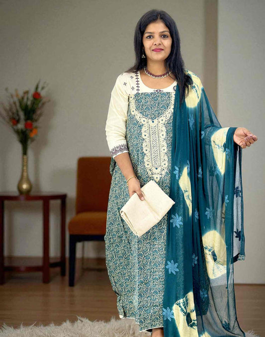 090825ML (E6316) UN-STITCHED SETS - Peacock Blue