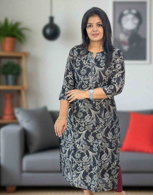 120825CK (E6338) CASUAL KURTI - Black
