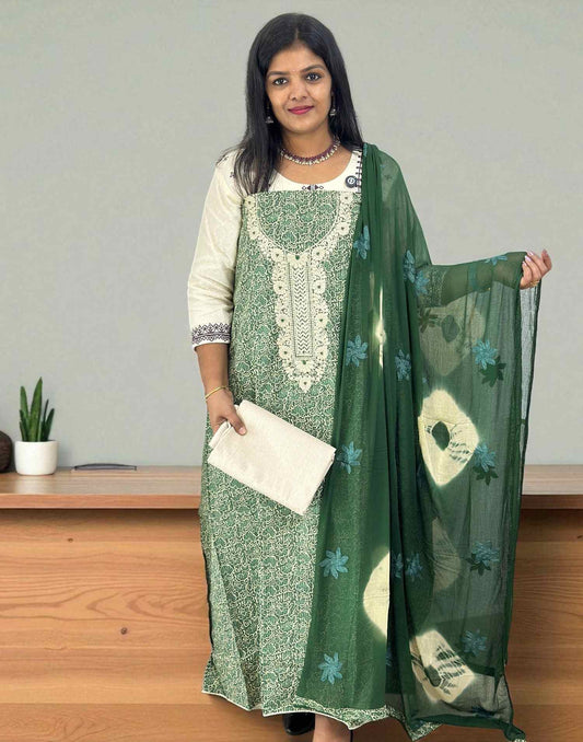 SALWAR SUITS UN-STITCHED GREEN E6316 090825ML - ELENTRA DESIGNS BY NIMI HEINS