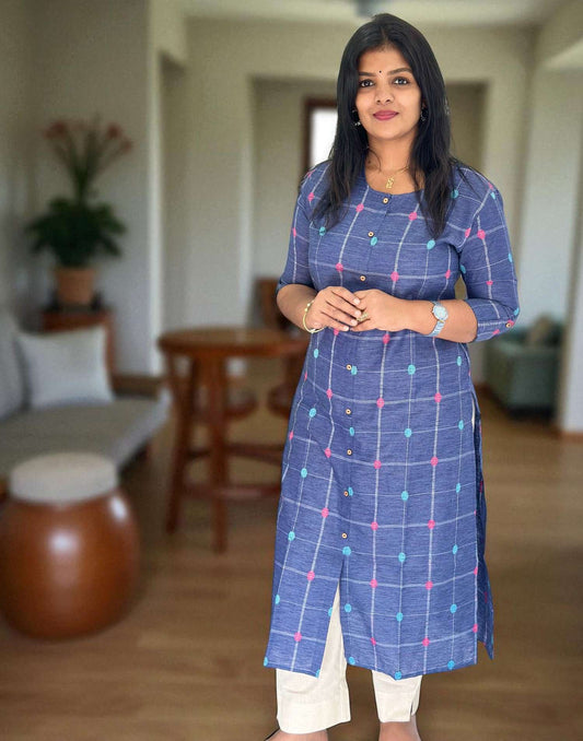 120825KS (E6322) KURTI SET - Denim Blue
