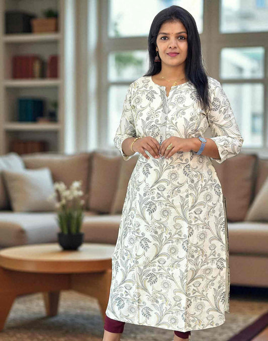 120825CK (E6338) CASUAL KURTI - Cream