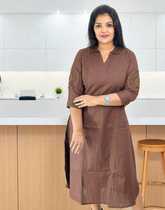 070825DK (E6310) DRESS KURTI - Coffee Brown