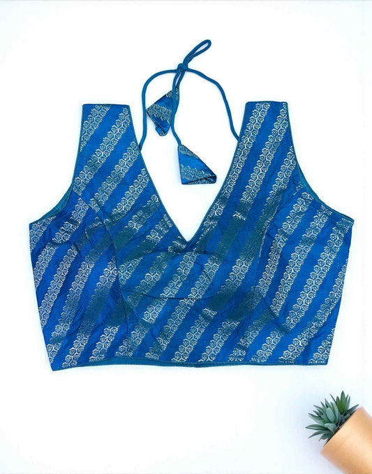 270925BL (E6526) BROCADE BLOUSE - Kingfisher Blue