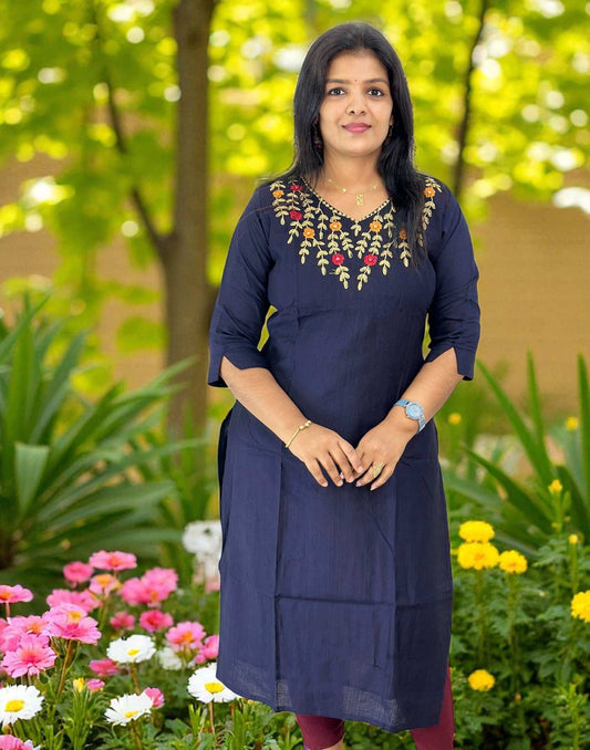 120825BK (E6344) BUDGET BUY KURTI - Dark Blue