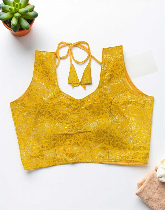 270925BL (E6526) BROCADE BLOUSE - Yellow