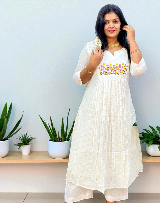 170825EK (E6390) ONAM SPECIAL EMBROIDERY KURTI SET - Pink Flower