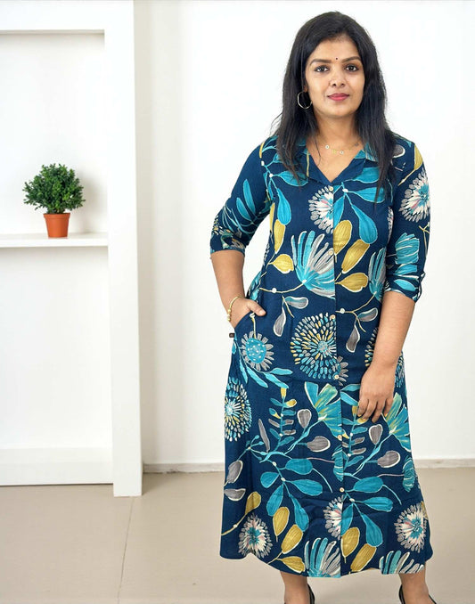 151025AK (E6518) A-LINE KURTI - Peacock Blue