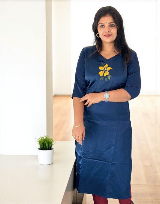 161025EK (E6582) APLIC WORK WITH EMBROIDERY KURTI - Dark Blue